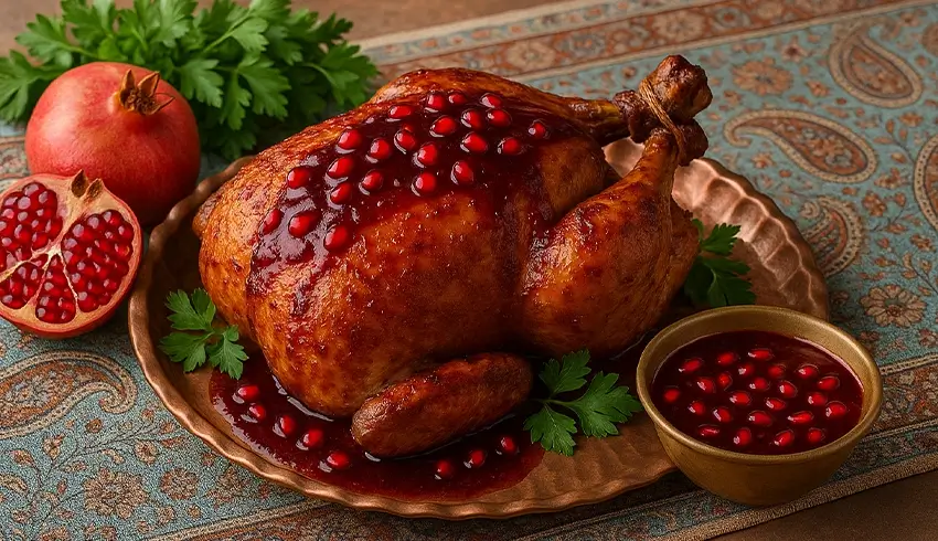مرغ بریان با سس انار